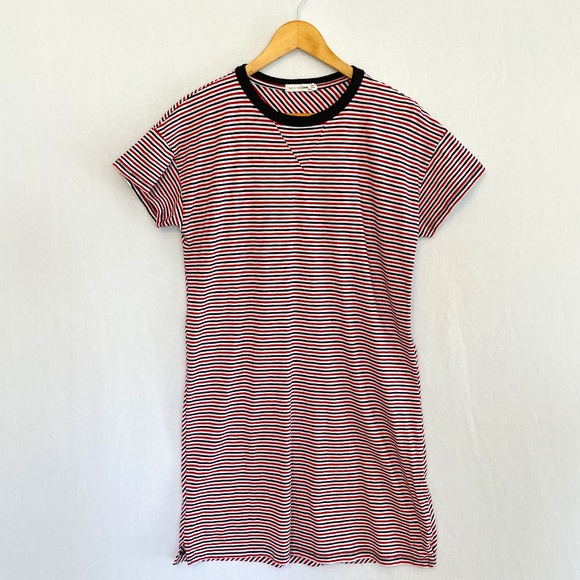 RAG & BONE Women’s Size Medium T-shirt Shift Dress Red White & Black Striped - Picture 1 of 6